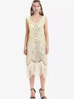 1920s Fashion Style Outfits Flapper Dress Green Fringe Sequins Great Gatsby V Neck Costume Retro 20s Party Dress Burgundy