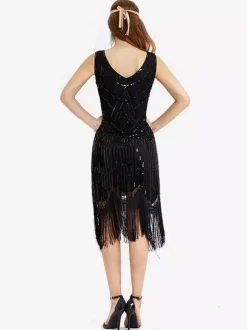 1920s Fashion Style Outfits Flapper Dress Green Fringe Sequins Great Gatsby V Neck Costume Retro 20s Party Dress Burgundy