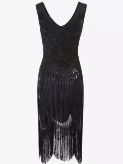 1920s Fashion Style Outfits Flapper Dress Green Fringe Sequins Great Gatsby V Neck Costume Retro 20s Party Dress Burgundy
