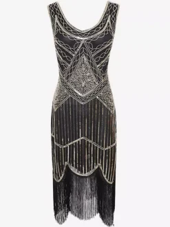 1920s Fashion Style Outfits Flapper Dress Green Fringe Sequins Great Gatsby V Neck Costume Retro 20s Party Dress Burgundy