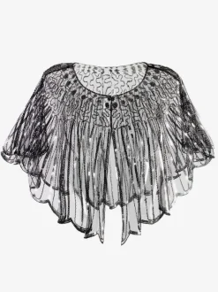 1920s Great Gatsby Accessory Sequins Flapper Cape Coat Champagne Retro Costume Accessories