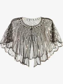 1920s Great Gatsby Accessory Sequins Flapper Cape Coat Champagne Retro Costume Accessories