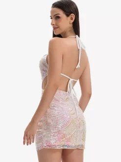 1970s Latin Dance Dresses White Fringe Sequins Backless Set Sexy Dress
