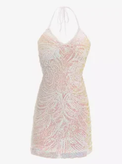 1970s Latin Dance Dresses White Fringe Sequins Backless Set Sexy Dress