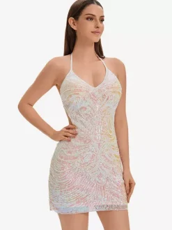1970s Latin Dance Dresses White Fringe Sequins Backless Set Sexy Dress