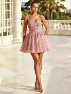 Sage Green Homecoming Dress Lace Applique Tulle Midi Prom Dress Spaghetti Strap Sweetheart A Line Short Dusty Blue Formal Evening Gown