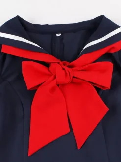 Sailor Collar Bow Knot Sleeveless Retro Swing A-Line Dress For Women 2026