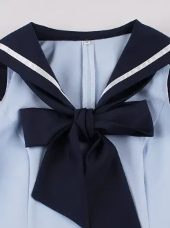 Sailor Collar Bow Knot Sleeveless Retro Swing A-Line Dress For Women 2026