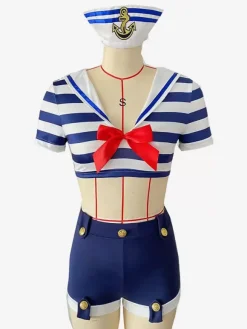 Sailor Costume Bow Short Sleeves Metal Details Sexy Costume