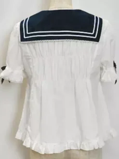 Sailor Lolita Outfits Deep Blue Short Sleeve Shirt With Pleated Jumper Skirt