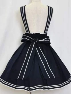 Sailor Lolita Outfits Deep Blue Short Sleeve Shirt With Pleated Jumper Skirt
