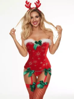 Santa Costumes Hot Christmas Women Teddies with Stockings