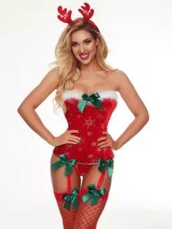 Santa Costumes Hot Christmas Women Teddies with Stockings