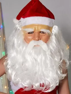 Santa Claus Hooded Mask White Beard Latex Head Cover