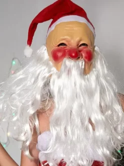 Santa Claus Hooded Mask White Beard Latex Head Cover