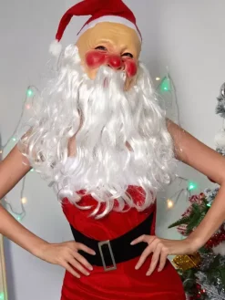 Santa Claus Hooded Mask White Beard Latex Head Cover