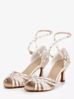 Satin Ballroom Dance Shoes Rhinestone Strappy Latin Dance Shoes