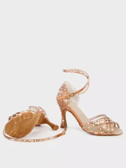 Satin Ballroom Dance Shoes Rhinestone Strappy Latin Dance Shoes
