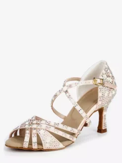 Satin Ballroom Dance Shoes Rhinestone Strappy Latin Dance Shoes