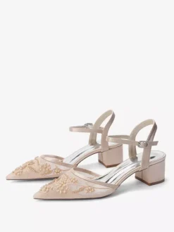 Satin Bridal Shoes Pointed Toe Chunky Heel Wedding Shoes