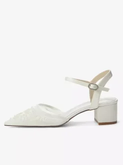 Satin Bridal Shoes Pointed Toe Chunky Heel Wedding Shoes
