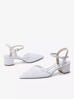 Satin Bridal Shoes Pointed Toe Chunky Heel Wedding Shoes