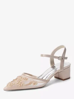 Satin Bridal Shoes Pointed Toe Chunky Heel Wedding Shoes