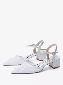 Satin Bridal Shoes Pointed Toe Chunky Heel Wedding Shoes