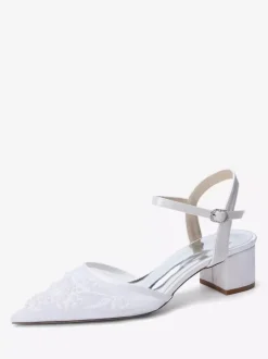 Satin Bridal Shoes Pointed Toe Chunky Heel Wedding Shoes