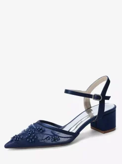 Satin Bridal Shoes Pointed Toe Chunky Heel Wedding Shoes