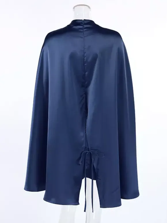 Satin Cape Sleeve High Neck Bodycon Mini Dress For Women 2026