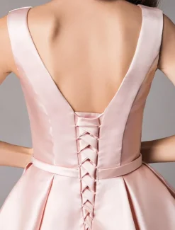 Satin Cocktail Dresses Soft Pink A Line Sleeveless Short Prom Dress