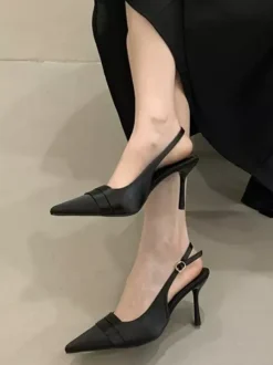 Satin Dress Shoes Women's Pointed Toe Slingback Party Wedding Guest Shoes