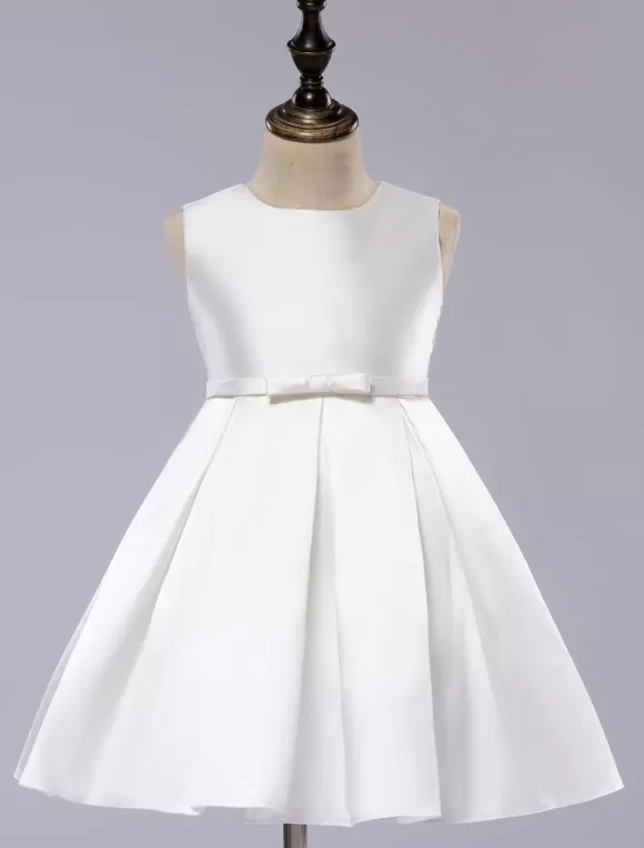 Satin Flower Girl Dress Toddlers Knee Length Dress Princess Sleeveless Pageant Dress