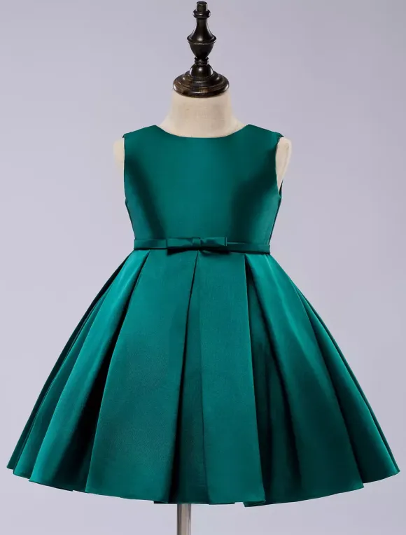 Satin Flower Girl Dress Toddlers Knee Length Dress Princess Sleeveless Pageant Dress