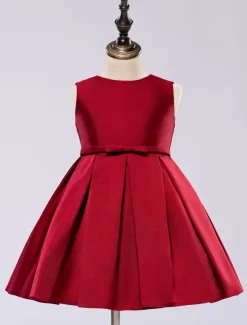 Satin Flower Girl Dress Toddlers Knee Length Dress Princess Sleeveless Pageant Dress