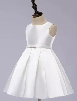 Satin Flower Girl Dress Toddlers Knee Length Dress Princess Sleeveless Pageant Dress