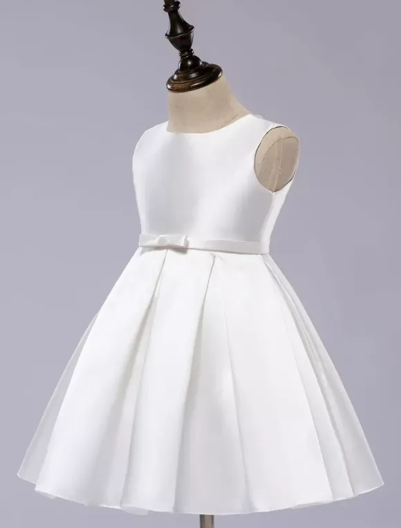 Satin Flower Girl Dress Toddlers Knee Length Dress Princess Sleeveless Pageant Dress