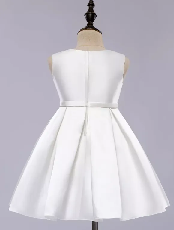 Satin Flower Girl Dress Toddlers Knee Length Dress Princess Sleeveless Pageant Dress
