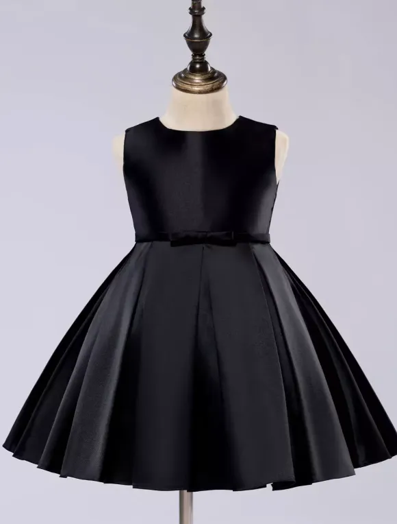 Satin Flower Girl Dress Toddlers Knee Length Dress Princess Sleeveless Pageant Dress