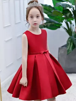 Satin Flower Girl Dress Toddlers Knee Length Dress Princess Sleeveless Pageant Dress