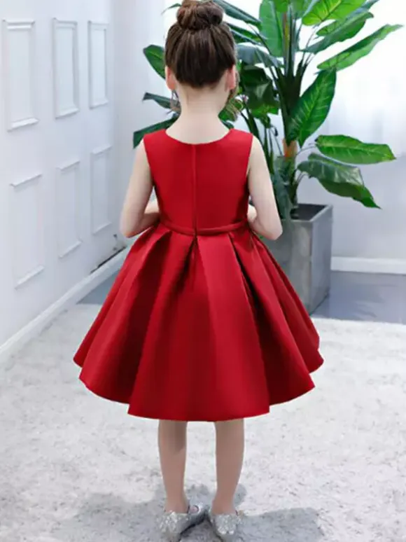 Satin Flower Girl Dress Toddlers Knee Length Dress Princess Sleeveless Pageant Dress