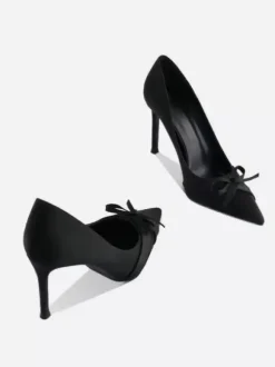 Satin High Heel Pumps Pointed Toe Bow Slip On Party Shoes