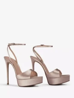 Satin High Heel Sandals Black Open Toe Ankle Strap Party Shoes