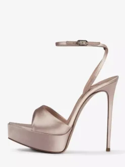 Satin High Heel Sandals Black Open Toe Ankle Strap Party Shoes