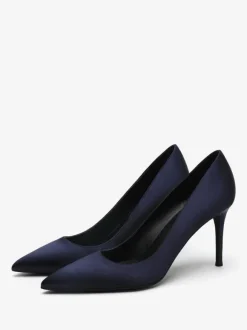 Satin High Heels Black Pointed Toe Stiletto Heel Pumps