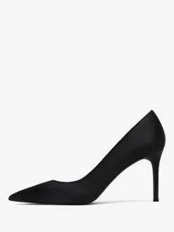 Satin High Heels Black Pointed Toe Stiletto Heel Pumps