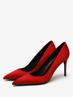 Satin High Heels Black Pointed Toe Stiletto Heel Pumps