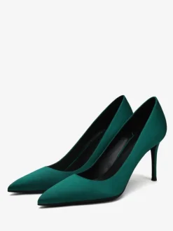 Satin High Heels Black Pointed Toe Stiletto Heel Pumps