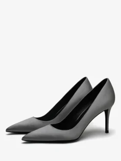 Satin High Heels Black Pointed Toe Stiletto Heel Pumps